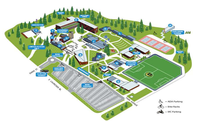 design campus arena maps, university map school, college wayfinding 2d,3d maps