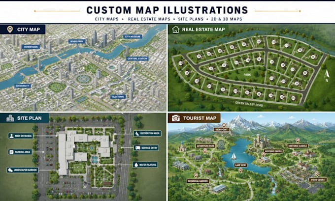 create custom city map, real estate map, site plan, vector map illustration