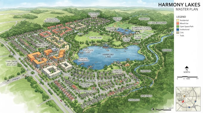 design real estate master plan, land development and community layout