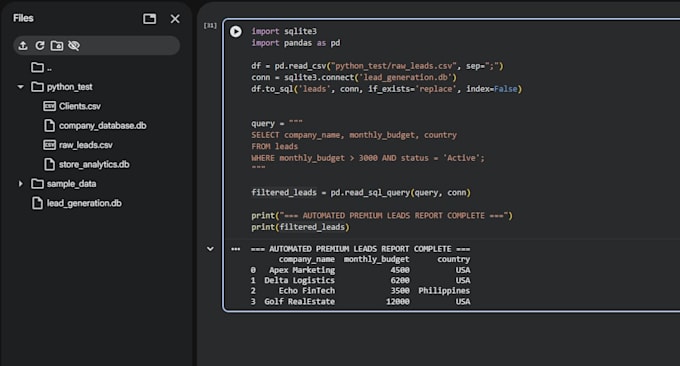 build an automated python script and sql database pipeline for your data