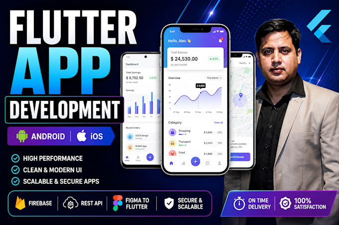 develop a flutter mobile app for android and ios