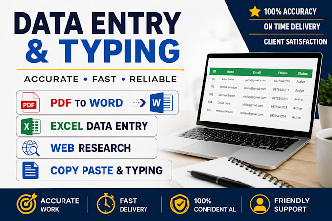 do dataentry , typing , copypaste,  pdftoword , webresearch