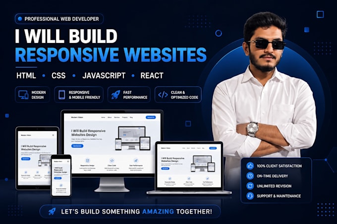 build a responsive websites using html css java script and react