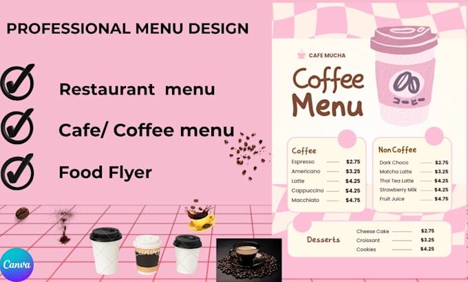 design an attractive restaurant menu or coffee menu using canva