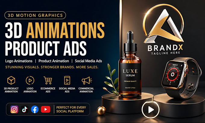 create 3d motion graphics logo animations product ads for social media ecommerce