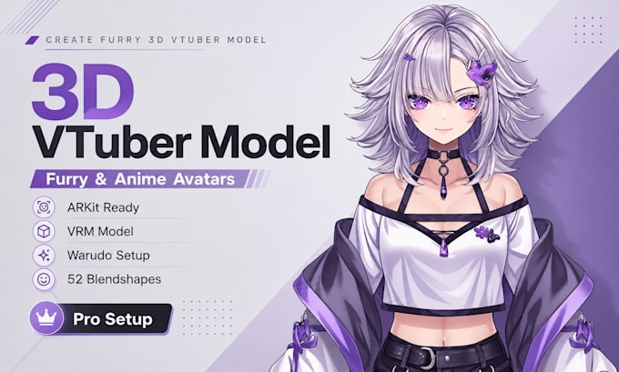 create furry 3d vtuber model, arkit avatar warudo setup vrm model 52 blendshapes