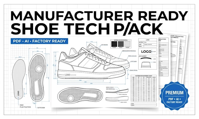 design custom sneakers, shoes, footwear techpack manufacturer ready shoe