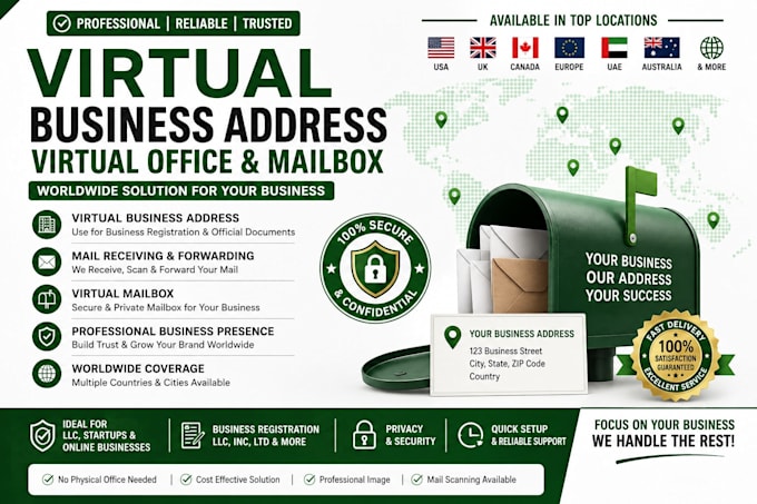 provide virtual business address, virtual office and mailbox worldwide