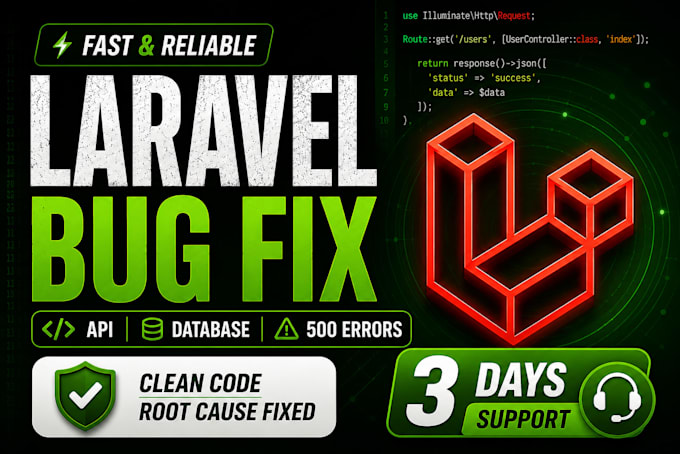 fix laravel bugs, PHP errors, API and database issues