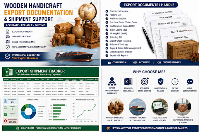 handle wooden handicraft export documentation and shipment tracking