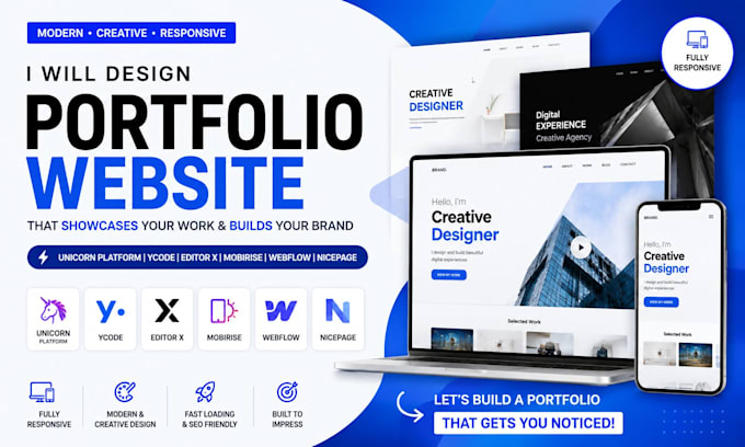 build unicorn platform ycode editorx mobirise webflow nicepage portfolio website