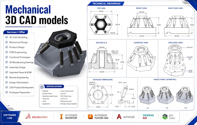 design mechanical 3d cad models with dfm engineering and functional prototypes
