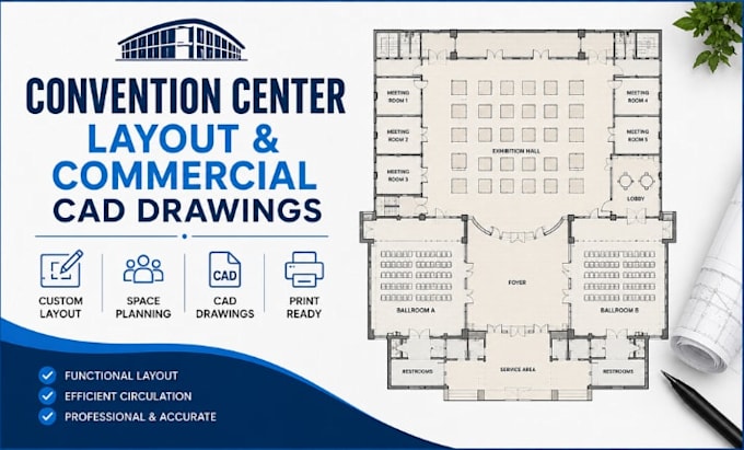 create convention center layout, commercial cad drawings