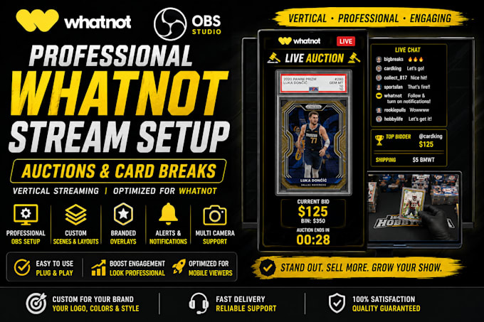 setup professional whatnot vertical stream with obs for auctions and card breaks