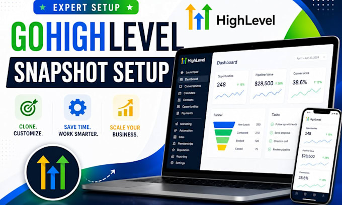 setup and customize your gohighlevel snapshot, workflows and CRM
