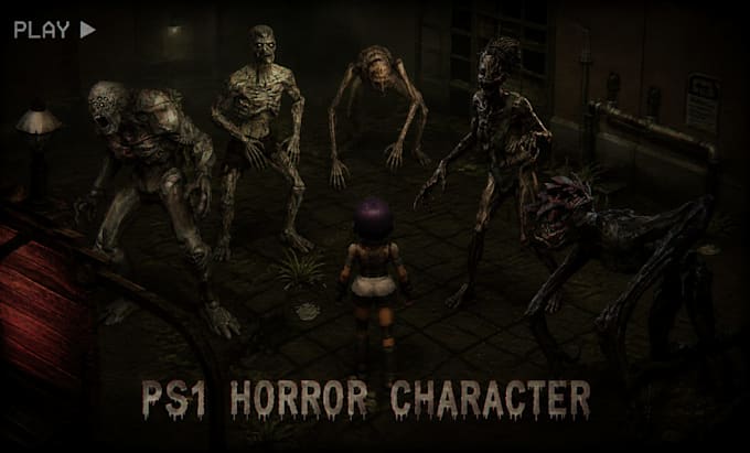 create creepy ps1 ps2 psx 3d horror characters low poly 3d models rig animation