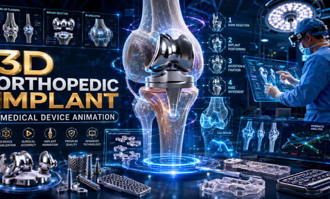create 3d orthopedic implant medical device animation