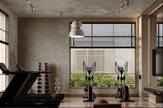 restyle 3d home gym,interior layout,yoga,pilates studio,cardio design,bar render