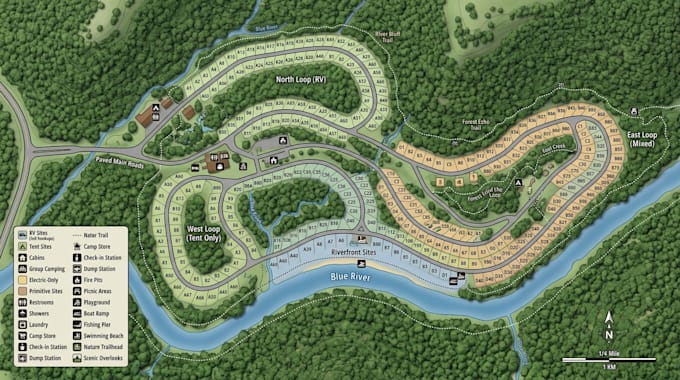 create wayfinding, visitor, campground, route and resort map