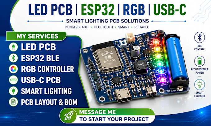 do usb c rechargeable led pcb design, esp32 ble rgb controller, smart lighting