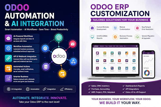 integrate odoo apis, third party apps and automate workflows