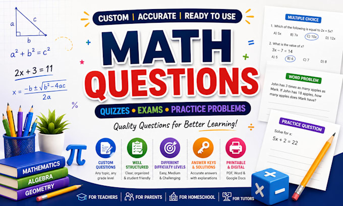 create math questions quizzes exams and practice problems