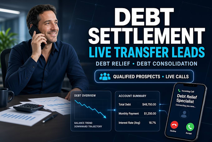 debt settlement live transfer leads, debt relief leads, debt consolidation leads