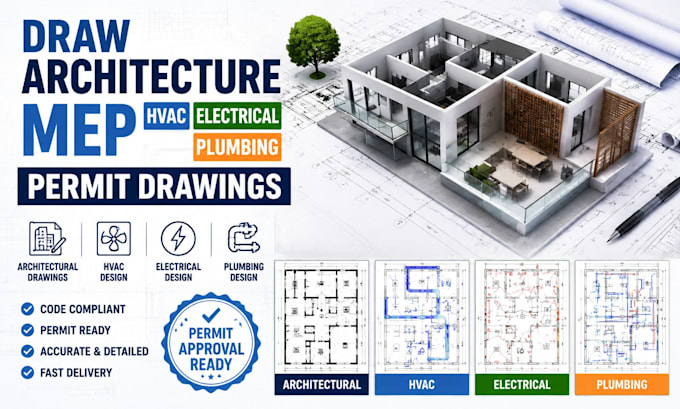 draw architecture mep hvac electrical and plumbing permit drawings
