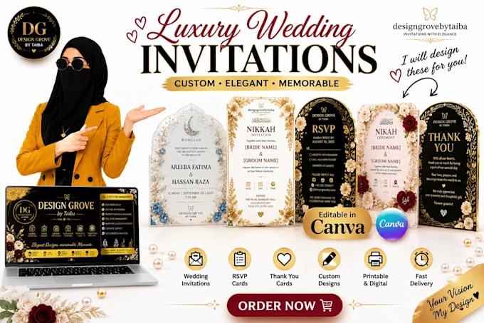 design luxury digital wedding invitations in canva