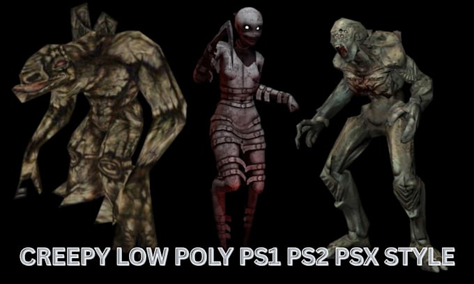 create rig animate creepy ps1 ps2 psx low poly 3d horror character