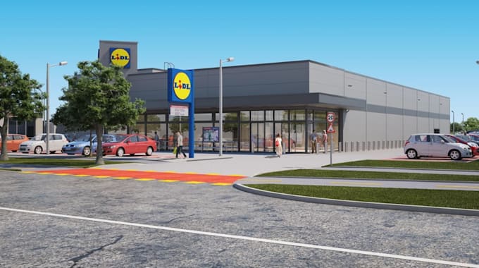 render 3d supermarket architectural rendering,store building design,retail story