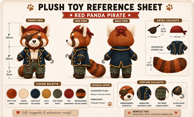 design custom plushie reference sheet,stuffed toy,plush toy character,tech pack