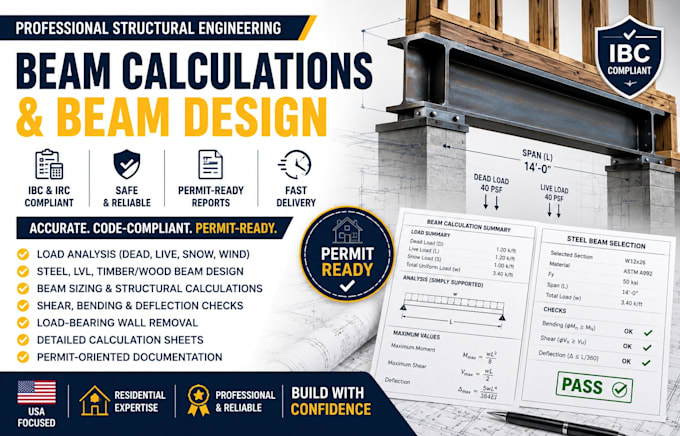 provide ibc structural calculation and permit beam calculation and load analysis