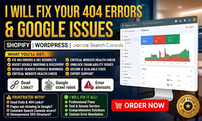 shopify wordpress 404 error 301 redirect google indexing, search console issue