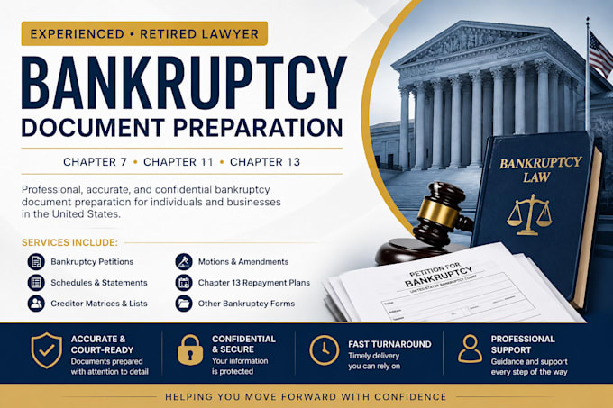 prepare chapter 7, 11 and 13 bankruptcy forms and documents
