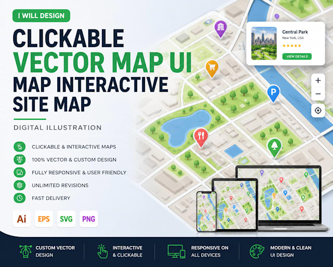 design clickable vector map UI map interactive site map digital illustration