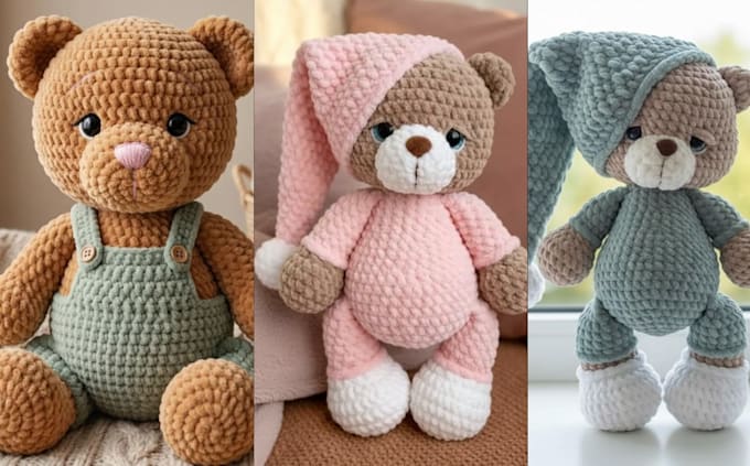 write step by step amigurumi crochet pattern, PDF video tutorials