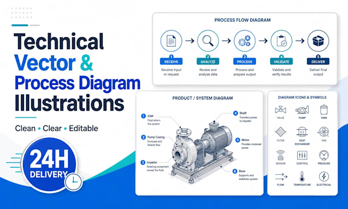 create technical vector and process diagram illustrations