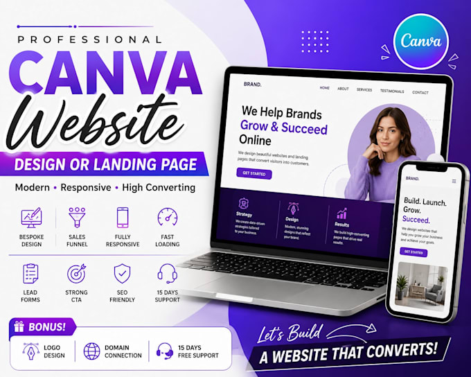 responsive canva website design and canva landing page