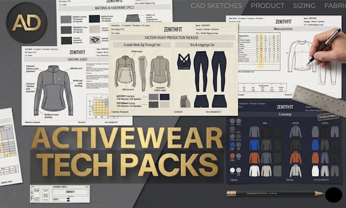 create professional activewear tech pack for manufacturing