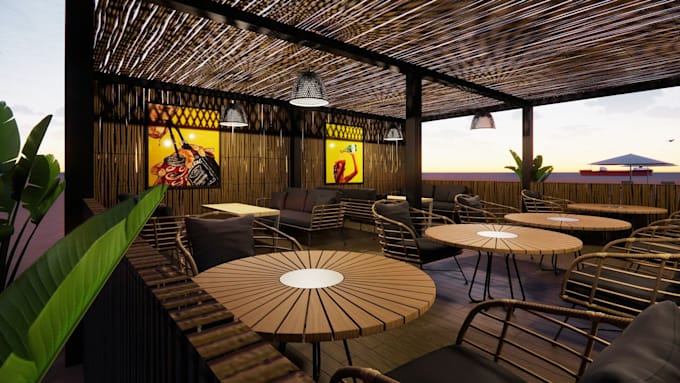 design 3d cgi bar beach, seaside bar, beach house layout, vacation home
