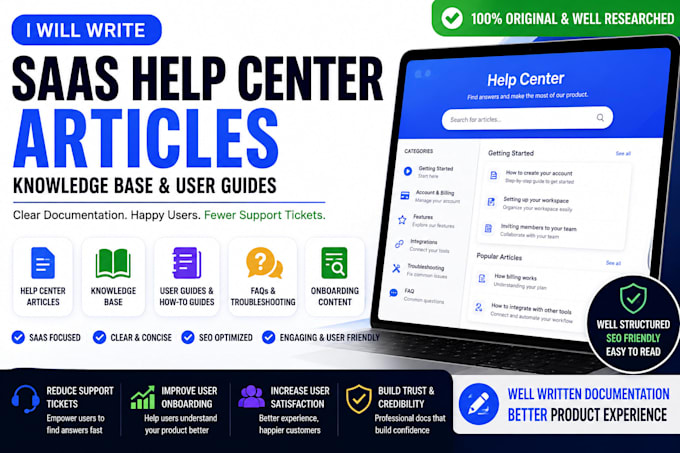 write saas help center articles knowledge base and user guides