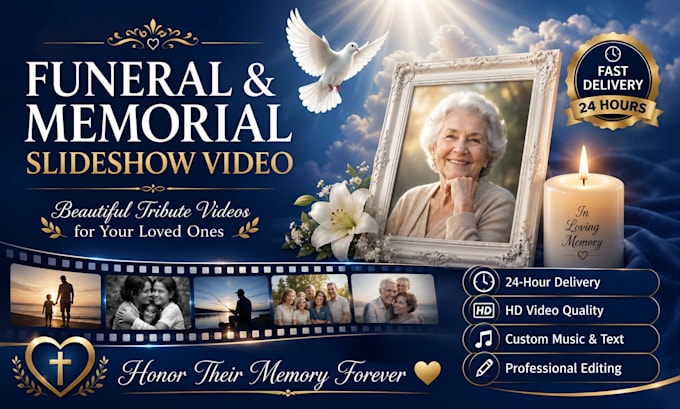 create a funeral slideshow video, a memorial tribute in 24hours