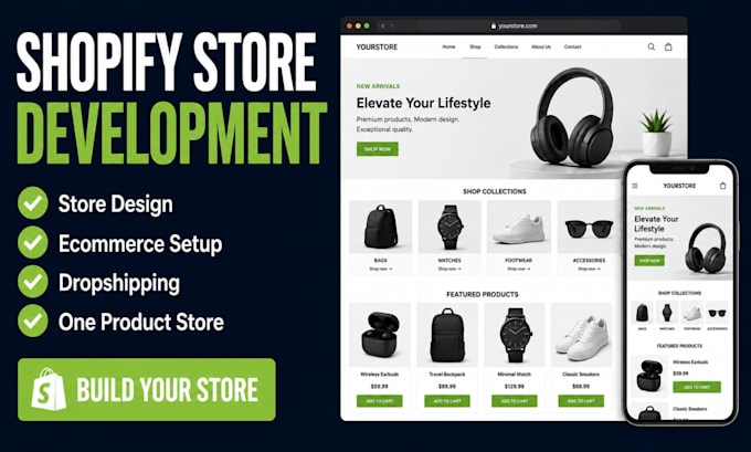 do shopify store development, one product store and dropshipping