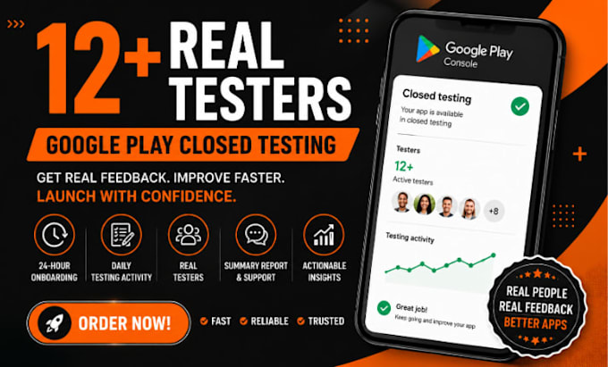provide 12 and 20 testers for google play closed testing