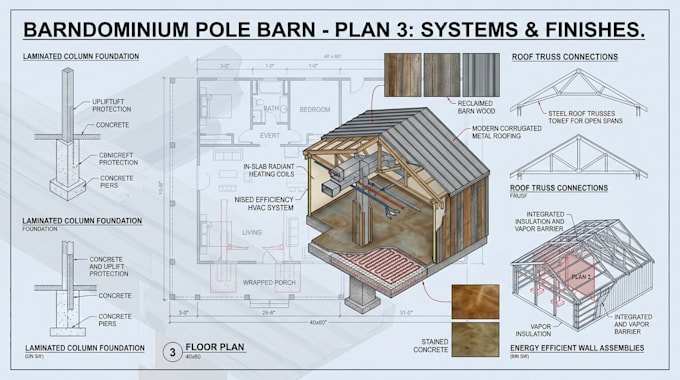 create detailed barndominium pole barn building plans