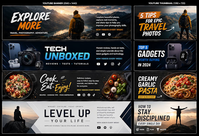 design professional streaming banner, thumbnail, channel art
