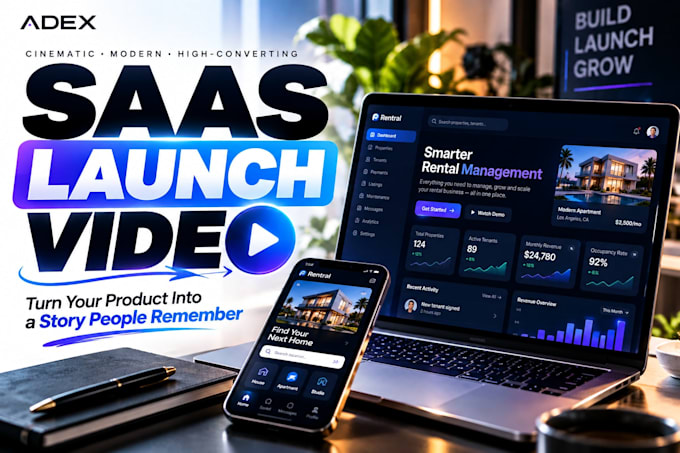 create a cinematic saas and ai startup launch video for your product, app promo