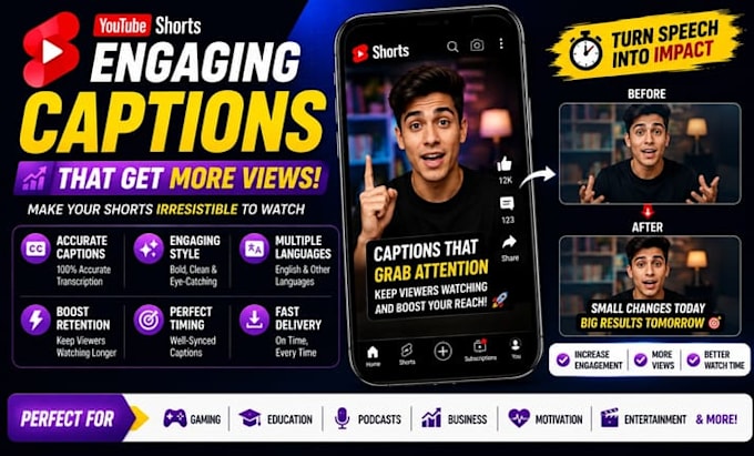 add engaging captions to youtube shorts