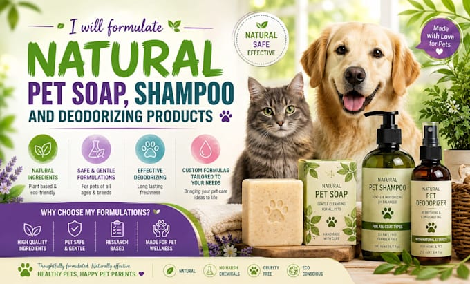 formulate natural pet soap, shampoo and deodorizing products